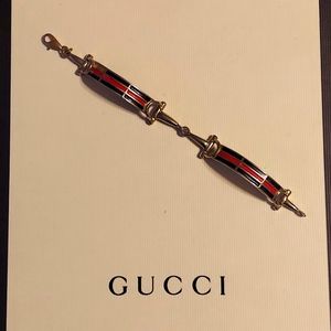 Super cool Gucci horsebit enamel bracelet, red, blue enamel, vintage 80's, GVC!